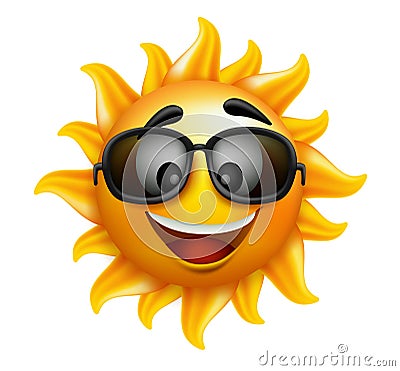 Summer Sun Face with sunglasses and Happy Smile Vector Illustration