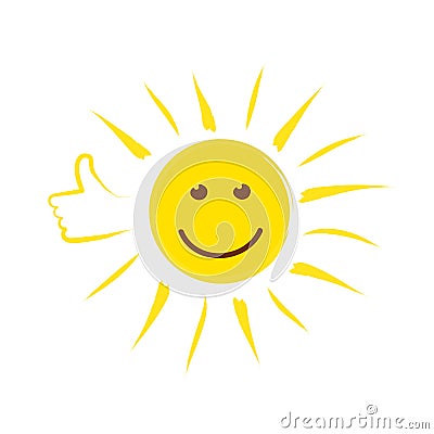 Summer sun face with thumb up and happy smile Vector Illustration