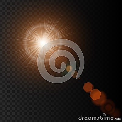 Summer sun with realistic lens flare lights and glow on black background. Vector illustration eps 10 Vector Illustration