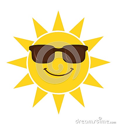 Summer sun smiling face with sunglasses vector illustration isolated on white Vector Illustration