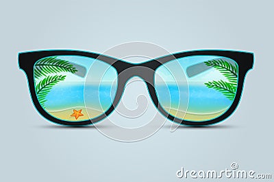 Summer sunglasses with beach reflection Vector Illustration