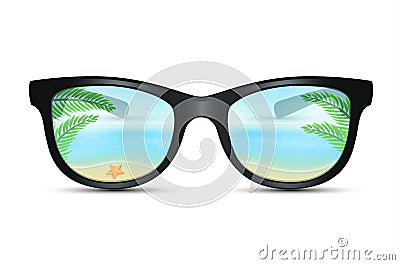 Summer sunglasses with beach reflection Vector Illustration