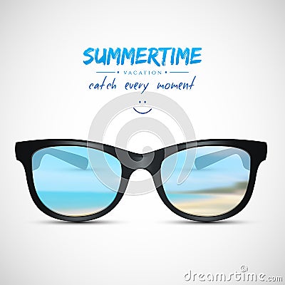 Summer sunglasses with beach reflection Vector Illustration