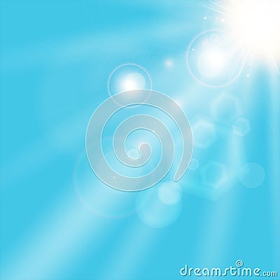 Summer sunlight shining on blue sky background. Vector Illustration