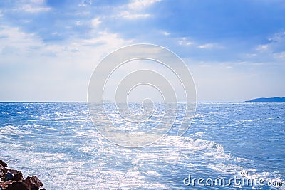 Summer sunny beautiful day at calm quiet waves blue sea Stock Photo