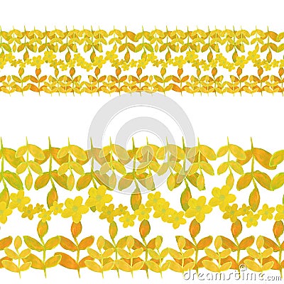 Summer sunny illustration of yellow flowers and leaves. Cartoon Illustration