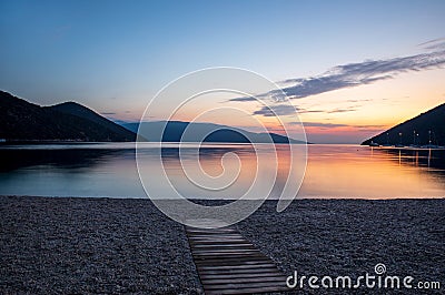 Summer before sunrise in the early morning beautiful landscape of the Antisamos beach, Sami, Kefalonia island, Ionian sea, Greece Stock Photo