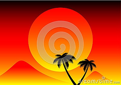 Summer sunset behind the mountain Vector Illustration