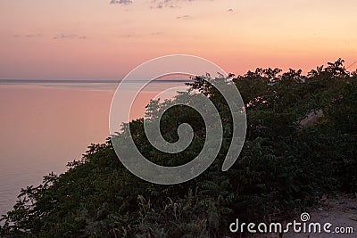 Summer Sunset in Berdiansk at the Embankment near the Azov Sea Stock Photo