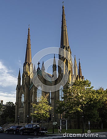Summer sunset over St. Dunstan`s Basilica Cathedral in Charlottetown Editorial Stock Photo