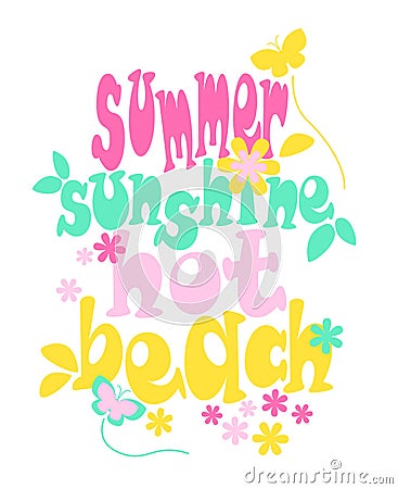 `summer, sunshine, hot, beach` typography, kids t-shirt print Stock Photo