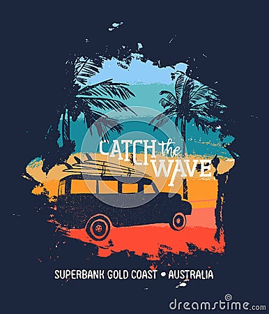 Summer surf vacation in australian gold coast Vector Illustration