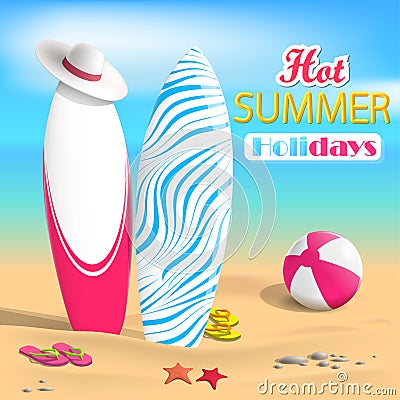 Summer. Surfboards and beach ball Vector Illustration