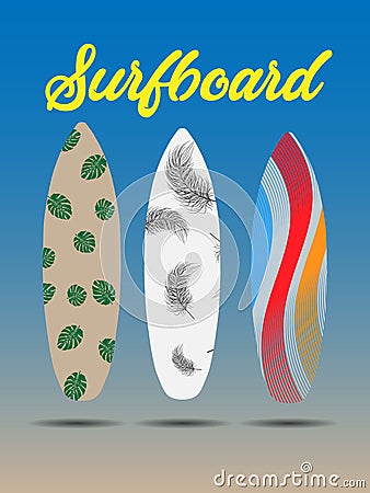 Summer surfboards in blue background. vector illustration. EPS 10 Vector Illustration