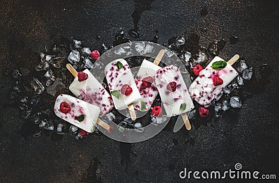 Summer sweet desserts, homemade organic ice cream popsicles from Stock Photo