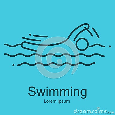 Summer Swim Water People Pictogram outline thin Icon Isolated Vector Illustration