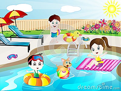 Summer Swimming Pool Fun Vector Illustration Stock Photo