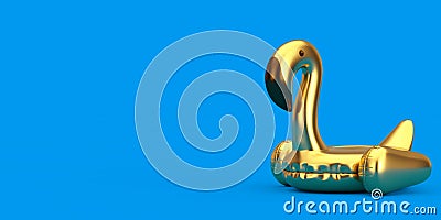 Summer Swimming Pool Inflantable Golden Flamingo Toy. 3d Rendering Stock Photo
