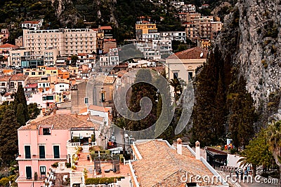 Summer in Taormina, Sicily. Coast architecture details. Stock Photo