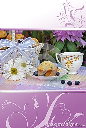 garden tea party with blueberry muffins Stock Photo