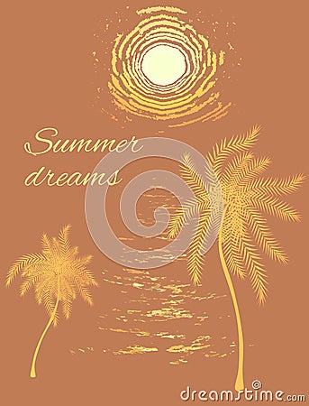 Summer template with ocean sunset and palms Vector Illustration