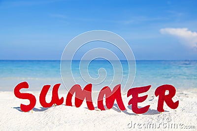 Summer Text with Beach Background Stock Photo