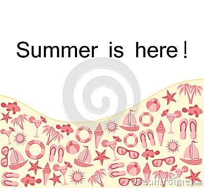 Summer text frame with object set Vector Illustration