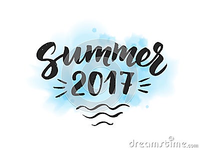 Summer 2017 text, hand drawn brush lettering. Summer label Vector Illustration