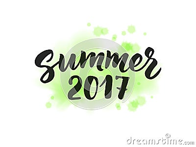 Summer 2017 text, hand drawn brush lettering. Summer label Vector Illustration