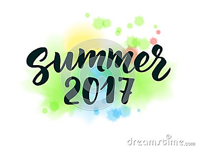 Summer 2017 text, hand drawn brush lettering. Summer label Vector Illustration