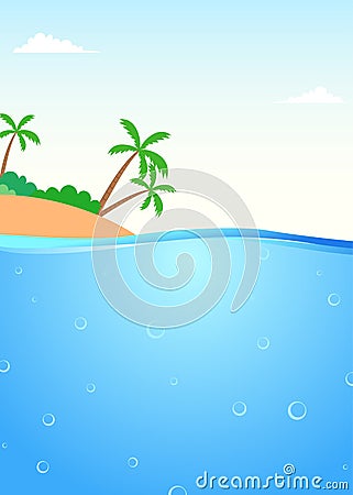 Summer themed tropical island and underwater scene Vector Illustration