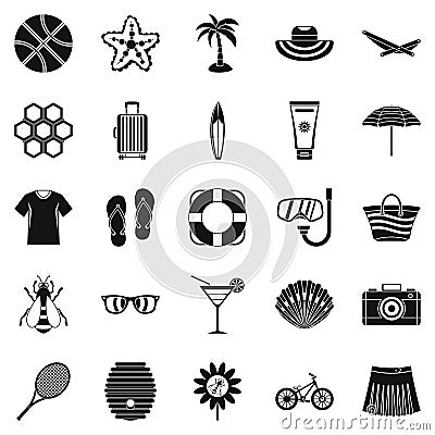 Summer things icons set, simple style Vector Illustration