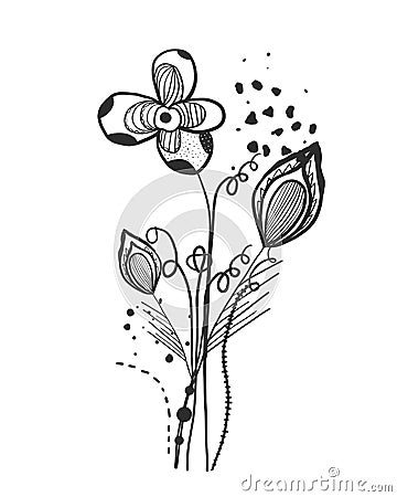 Summer time abstract black flowers. Nature theme. Abstract tattoo design vector floral design pattern Vector Illustration