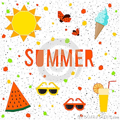 Summer time background. Abstract handmade elements and hand drawn letters Vector Illustration