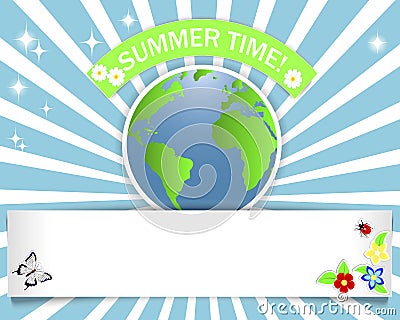 Summer time. Banner with stickers. Vector Illustration