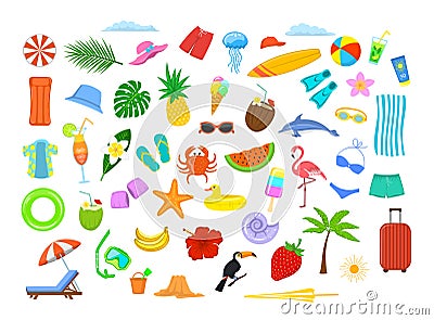 Summer time beach holidays travel design elements, decoration Vector Illustration