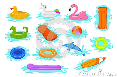 Summer time beach sea vacation holidays inflatable floats rings tubes mattress set Vector Illustration