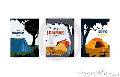 Summer Time Camping Tent Outdoor Adventure Card Template Vector Illustration