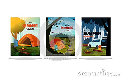 Summer Time Camping Tent Outdoor Adventure Card Template Vector Illustration