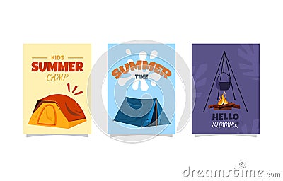 Summer Time Camping Tent Simple Card Template Vector Illustration