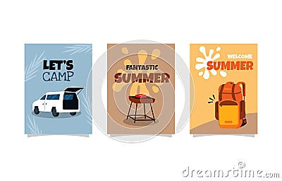 Summer Time Camping Tent Simple Card Template Vector Illustration