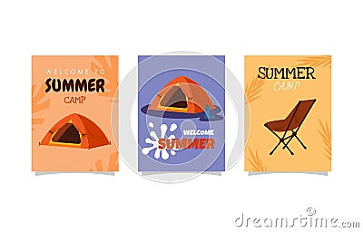 Summer Time Camping Tent Simple Card Template Vector Illustration