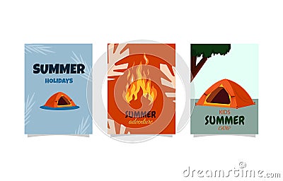 Summer Time Camping Tent Simple Card Template Vector Illustration