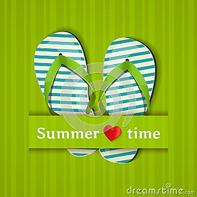 Summer time. Card with flip flops. Vector illustration. Vector Illustration