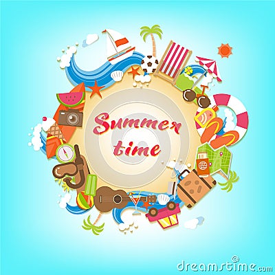 Summer time elements banner Vector Illustration