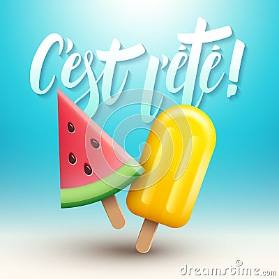 Summer Time in French : C`est l`Ã©tÃ© Cartoon Illustration