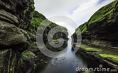 Summer time at gjogv Faroe islands Stock Photo