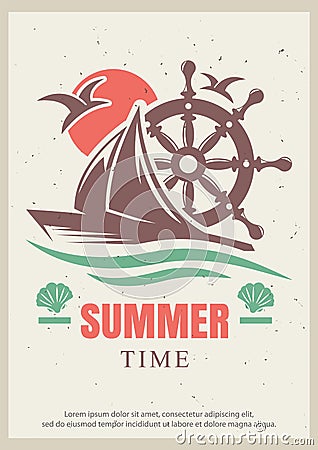 Summer time vector retro poster design template Vector Illustration