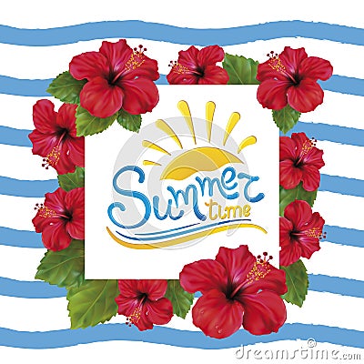 Summer time and Hibiscus Vector Illustration