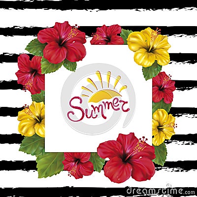 Summer time and Hibiscus Vector Illustration